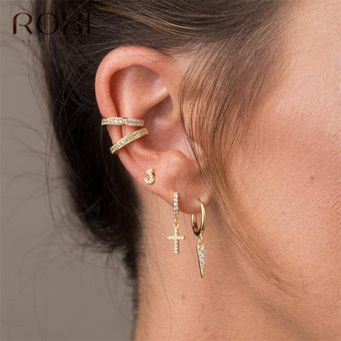 ROXI – boucles d'oreilles en zircon cubique pour femmes, bijoux en argent Sterling 925, en forme de croix, strass, pour mariage ► Photo 1/5