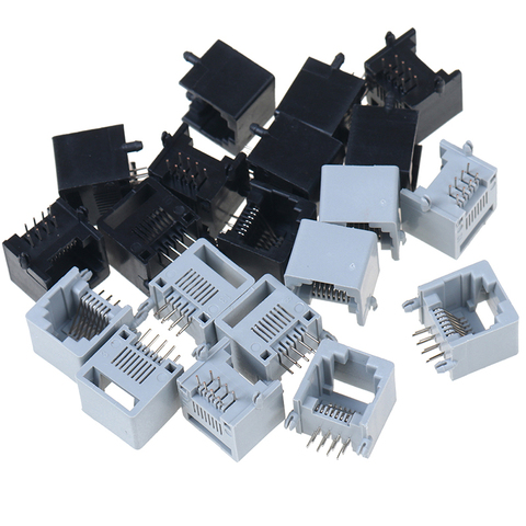 Lot de 10 prises RJ45 8P8C, pour ordinateur, réseau Internet, PCB, noir, gris ► Photo 1/6