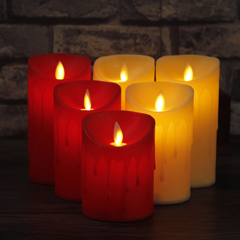 Bougies en plastique à 3 pièces/ensemble Led, lampe en forme de flamme, sans flamme, décoration pour fête de mariage, noël ► Photo 1/6