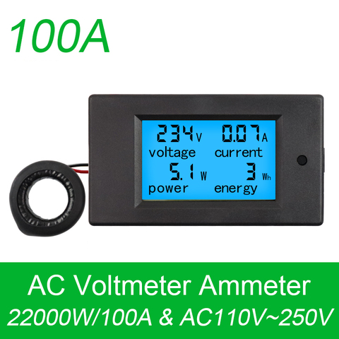 AC 80 V-260 V 100A 4 en 1 Numérique LCD Affichage Numérique Actuel Voltmètre Ampèremètre Puissance D'énergie Multimètre panneau Moniteur Testeur Compteur ► Photo 1/6