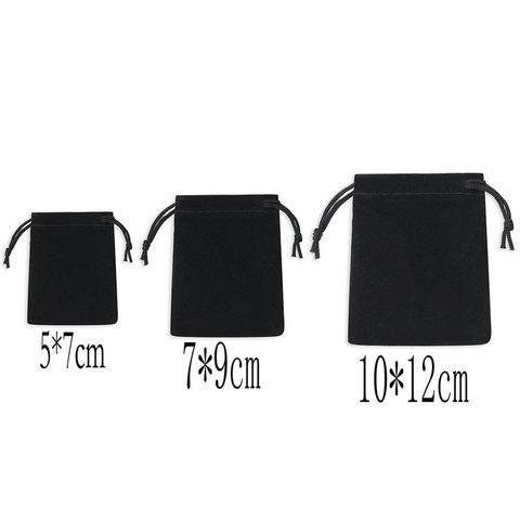 100 Pcs/Lot velours noir 3 tailles bijoux cadeau sacs orthèse sangle pochettes en gros * 12cm 7*9cm 5*7cm ► Photo 1/6