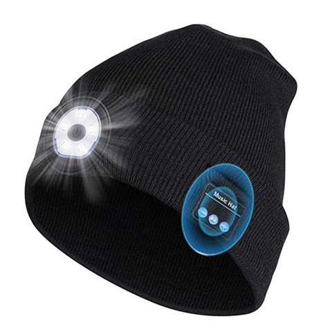 LED musique éclairée tricoté bonnet chapeau pour la chasse Camping en cours d'exécution Rechargeable hiver chaud sans fil Bluetooth casque casquette intelligente ► Photo 1/6