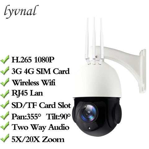 1080P 3G 4G carte SIM caméra 2MP sans fil PTZ IP caméra Wifi vitesse dôme extérieur 5X 20X Zoom externe SD carte Slot Audio bidirectionnel ► Photo 1/6