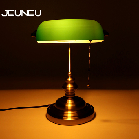 Lampe de bureau classique Simple, banquier E27, avec interrupteur, abat-jour en verre de couleur verte, pour chambre à coucher, étude, lecture à la maison ► Photo 1/6