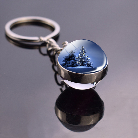 Bijoux de noël thème de noël verre Cabochon porte-clés père noël arbre de noël motif Double face boule de verre porte-clés ► Photo 1/6