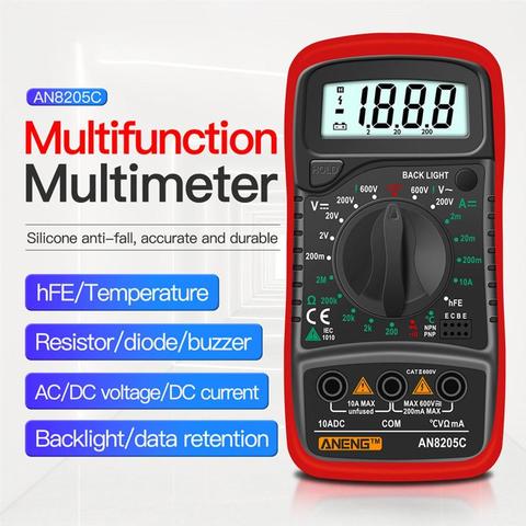 Multimètre numérique AN8205C, ampèremètre AC/DC, Volt Ohm, testeur multimètre avec rétroéclairage LCD, Portable ► Photo 1/6