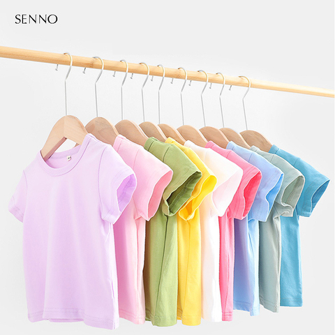 T-shirt d'été pour enfants, 16 couleurs, en coton uni, pour garçons et filles, vêtements de 12M, 24M, 2-12 ans ► Photo 1/6