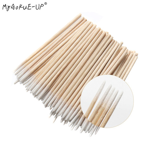 Lot de coton tiges jetables, bâtonnets ultra-petits, 100 pièces, Micro brosses en bois, pour Extension de cils, outils d'élimination de la colle ► Photo 1/6