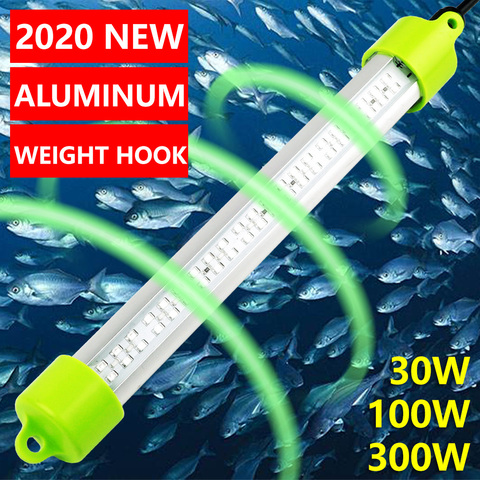 DC 12V 100W 200W 300W 10M fil aluminium haute puissance vert blanc bleu jaune LED appât Submersible lumière de pêche sous-marine ► Photo 1/6