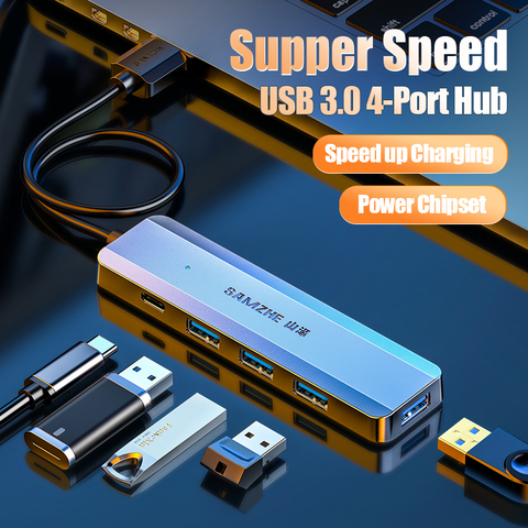 SAMZHE Ultra-mince 5 ports USB 3.0 HUB haute vitesse USB Hub pour multi-appareil ordinateur portable ordinateur de bureau adaptateur ► Photo 1/6