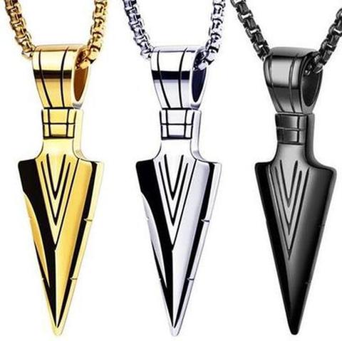 Collier noir avec pendentif de flèche pour homme, bijoux long, mat, chaîne, punk, hip hop, cadeau de noël, halloween, pour femmes, design ► Photo 1/6