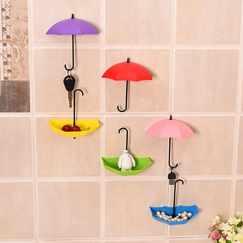 Crochet mural en forme de parapluie, couleur mixte, adhésif pour clés, bijoux, brosse de lavage, support pour boule de bain, pour cuisine, salle de bains (3 pièces/ensemble) ► Photo 1/5