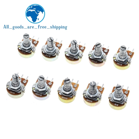 10 pièces WH148 Linéaire Potentiomètre 15mm Arbre Avec Écrous Et Rondelles 3pin WH148 B1K B2K B5K B10K B20K B50K B100K B250K B500K B1M ► Photo 1/6