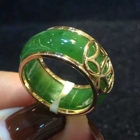 Bijoux fins unisexe bijoux vert jade pierre bague taille: 7 #8 # ► Photo 1/6