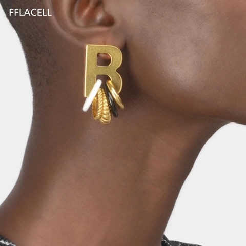 Boucles d'oreilles rondes en or pour femmes, pendentif Long, lettre B, mode, nouveau Design Vintage, 2022 ► Photo 1/6