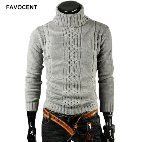 FAVOCENT mâle pull pull hommes 2022 mâle marque décontracté mince chandails hommes solide haute revers Jacquard couverture hommes chandail XXL ► Photo 1/6