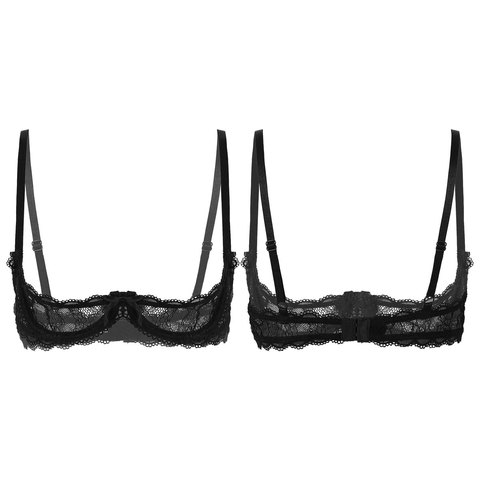 Lingerie transparente en dentelle transparente pour femmes, Lingerie ajourée, bretelles réglables, bretelles épaules, tasses ouvertes, soutien-gorge Push Up sous-fil, collection hauts de soutien-gorge ► Photo 1/6