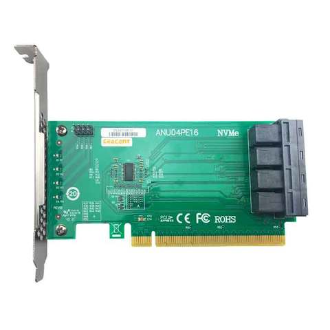 ANU04PE16 PCIe X4,Support NVMe SSD, 4 ports, SFF8643 à SFF8639, contrôle NVMe, (pas avec câbles, pas compatible LSI 8643*2 à 8639*2 ► Photo 1/6