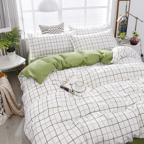 Ensemble de literie à la mode, linge de lit Double blanc, housse de couette, taie d'oreiller, Queen Size, drap fleur, grille classique pour filles et garçons, 4 pièces ► Photo 1/6