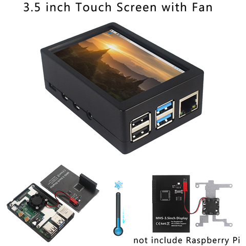 Raspberry Pi 4 modèle B, écran tactile 3.5 pouces, 50FPS, 480x320 LCD, avec ventilateur, boîtier ABS, dissipateurs de chaleur ► Photo 1/6