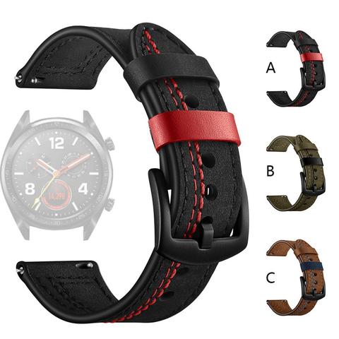 Bracelet de montre en cuir véritable de 22mm, 20mm, 22mm, remplacement de bracelet de montre pour Huawei GT/GT2 pour Samsung Watch pour hommes ► Photo 1/6