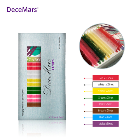 DeceMars extension de cils cils colorés 16 lignes un plateau couleur mélangée pour le salon de cils utiliser des extensions de cils arc-en-ciel JBCD curl ► Photo 1/6