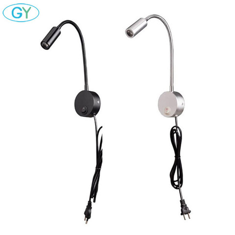 Applique en col de cygne, 3 W, 3 W, Flexible, lampe avec prise, éclairage mur Led, idéal pour chambre à coucher ou salle de bain, noir ou blanc ► Photo 1/6