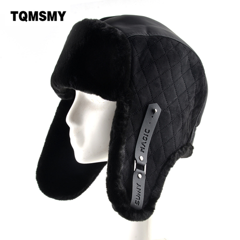 Couvre-oreilles en tissu Imitation cuir pour hommes, ushanka, garde au chaud, couvre-chef de bombardier unisexe pour hommes et femmes, hiver ► Photo 1/6