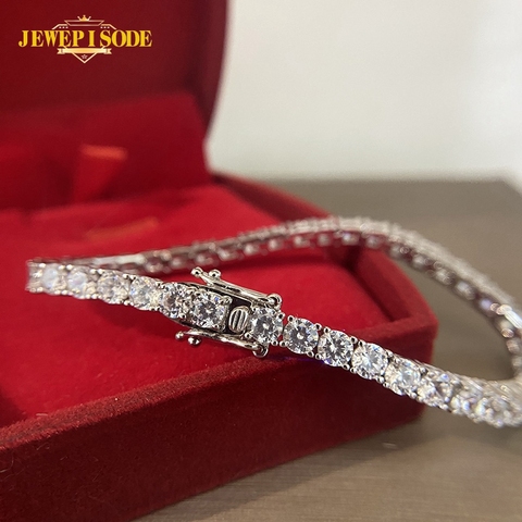 Jewepisode Bracelets Porte-Bonheur Femmes Argent Massif 925 bijoux Ronde Créé Moissanite Diamant Mariage Soirée Bracelet Livraison Directe ► Photo 1/6