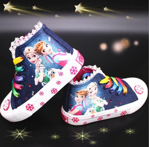 Chaussures en toile de princesse elsa pour filles, baskets basses de dessin animé, souples et décontractées, taille 26-37 ► Photo 1/6