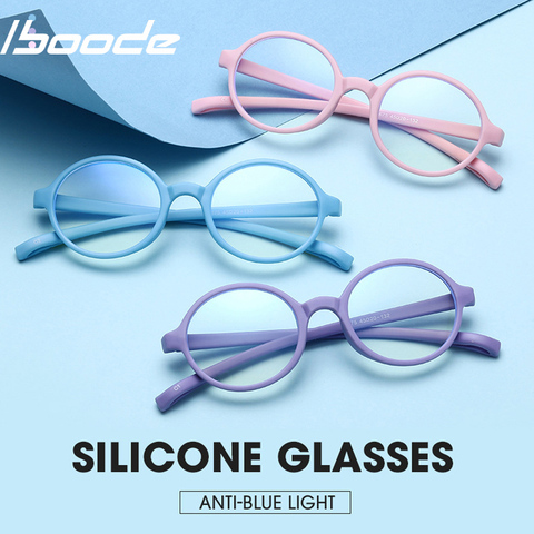 Iboode enfants Anti-bleu lumière Silicone lunettes marque enfants doux cadre lunettes plaine lunettes bébé oeil cadre lunettes mode 2022 ► Photo 1/6