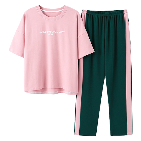 Ensemble pyjama en coton imprimé à la mode pour femmes, vêtements de maison, manches courtes, pantalon Long, vêtements de nuit, Kawaii, pour adolescentes ► Photo 1/6