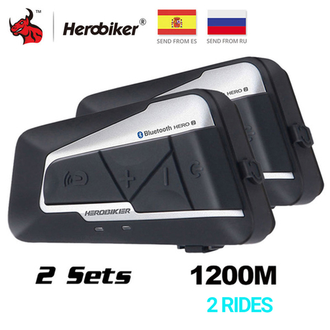 HEROBIKER 1200M Bluetooth Interphone Moto casque Interphone casque étanche sans fil Bluetooth Moto casque Interphone ► Photo 1/6