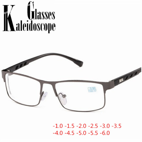 Lunettes de vue unisexe, pour femmes et hommes, avec finition carrée, myopie, cadre métallique, étudiants-1.0 -1.5 -2 -2.5 -3 -3.5 à 6.0 ► Photo 1/6