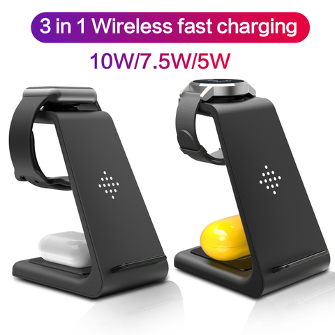 3 en 1 Qi 10W chargeur sans fil rapide pour iphone Samsung support de téléphone pour iWatch 5 pour Airpods Galaxy bourgeons Gear S4 S3 chargeur de quai ► Photo 1/6