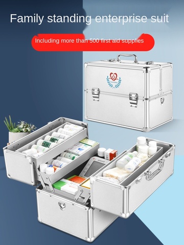 Kit médical domestique avec médicaments, kit de premiers soins médicaux à multicouches avec stockage d'urgence complet ► Photo 1/4