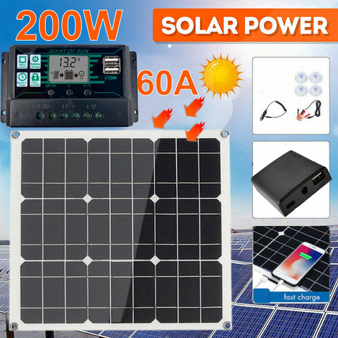 200 Watt 200 W Kit de panneau solaire Portable double-USB avec contrôleur solaire LCD 12V pliant chargeur de batterie Mobile extérieur ► Photo 1/6