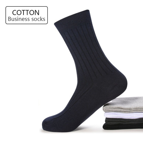 Chaussettes respirantes à rayures pour hommes d'affaires, chaussettes longues en coton noir et blanc, Double aiguille, haute qualité, 5 paires/lot, nouvelle collection ► Photo 1/6