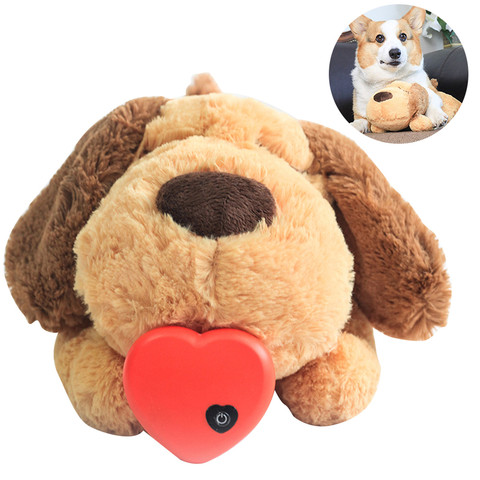 Peluche battement de coeur chiot formation comportementale jouet en peluche pour animaux de compagnie blottir anxiété soulagement sommeil aide poupée Durable chien mâcher jouets pour tricheurs ► Photo 1/6