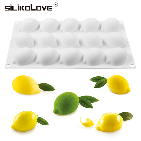 SILIKOLOVE-moules en Silicone en forme de citron, 15 cavités, outils de décoration de gâteaux, ustensiles de cuisson pour Mousse et desserts français ► Photo 1/6