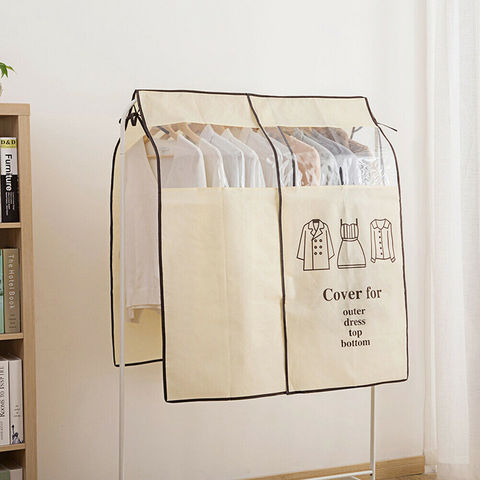 Vêtements en gros couvre sac anti-poussière housse en tissu pratique maison garde-robe stockage suspendus vêtement costume noir Beige gris ► Photo 1/6