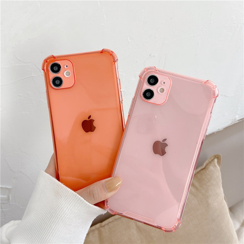 Lentille Silicone Protection téléphone étui pour iPhone 12 11 Pro Max X Xr Xs 7 8 6 6s Plus SE 2022 Mini couleur bonbon doux couverture arrière cadeau ► Photo 1/6