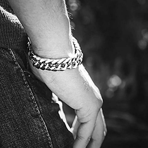 Bracelet en acier inoxydable 100% pour hommes, plaqué or et argent, maille cubaine épaisse, accessoires de chaîne à main, cadeau de Couple ► Photo 1/6