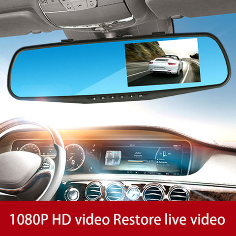 Caméra de tableau de bord avec miroir Dvr, dashcam, enregistreur vidéo pour voiture, double objectif, HD, surveillance de la vitesse, enregistreur vidéo ► Photo 1/6