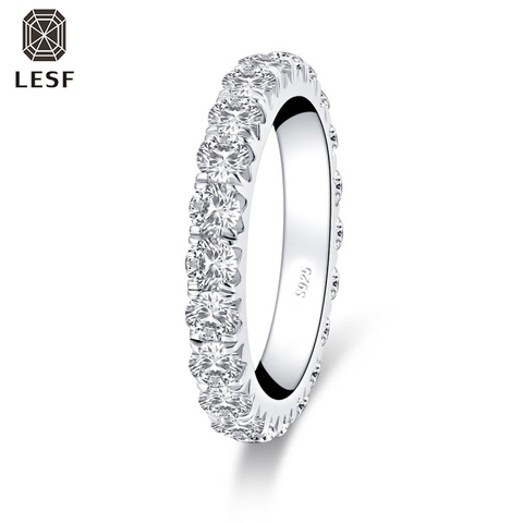 LESF 925 bague éternité complète en argent Sterling 3.0mm bague de fiançailles en diamant simulé taille ronde ► Photo 1/5