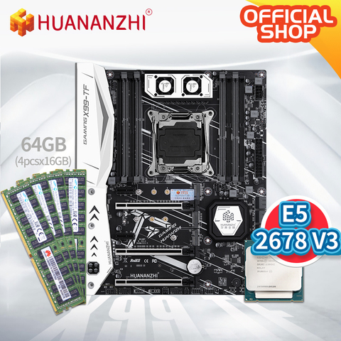 HUANANZHI – carte mère X99 TF, avec processeur Intel XEON E5 2678 V3, 4x16 go de mémoire DDR4 RECC, kit combo de mémoire, NVME, USB 3.0, ATX ► Photo 1/3