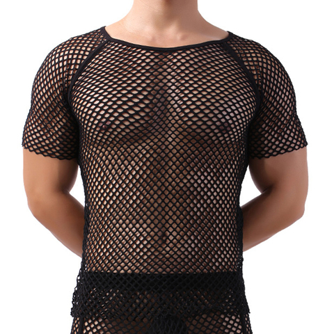Hommes Sexy maille transparent chemises à manches courtes discothèque pure chemise hauts Costume poisson Net t-Shirt ► Photo 1/6