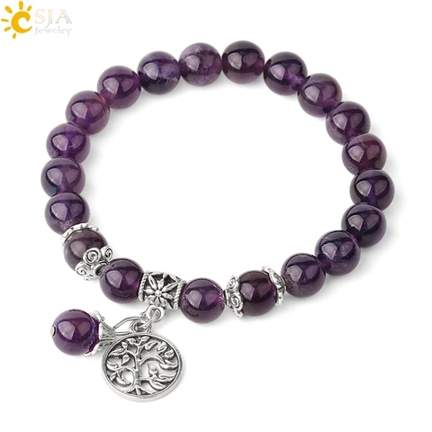 CSJA pierre naturelle brin Bracelets couleur unique cristal perlé arbre de vie bracelet à breloques guérison énergie femme bijoux G422 ► Photo 1/6