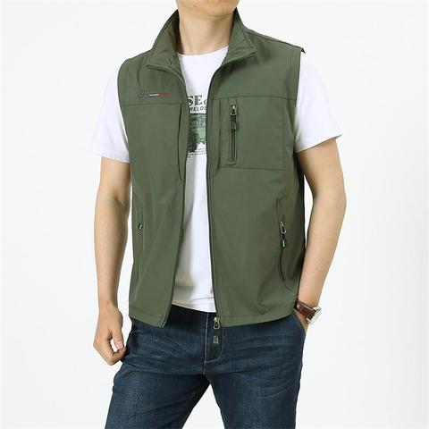 Gilet homme plein air randonnée pêche à séchage rapide sans manches veste multi-poches léger fonctionnel gilet tactique SizeM-6XL ► Photo 1/6