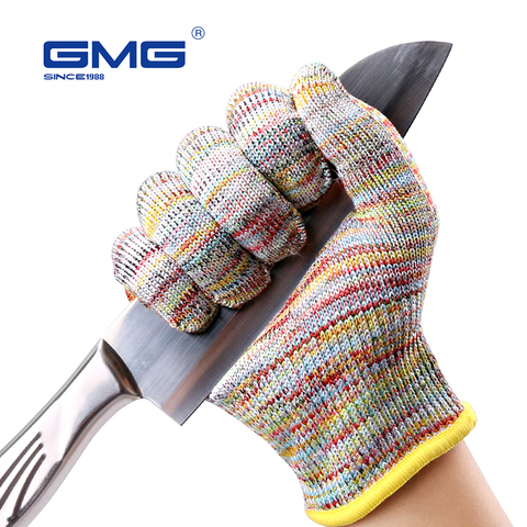 Gants résistants aux coupures niveau 5 GMG HPPE multicolores de qualité alimentaire pour la cuisine, Anti-coupure niveau 5 gants de travail de sécurité ► Photo 1/6